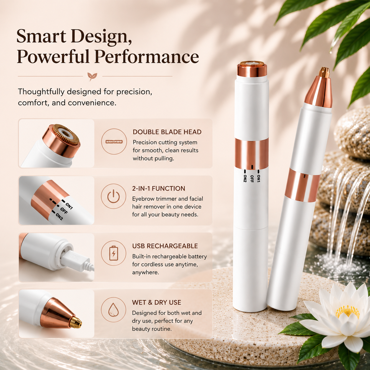 FlawlessTouch 2-in-1 Facial Hair Remover & Eyebrow Trimmer